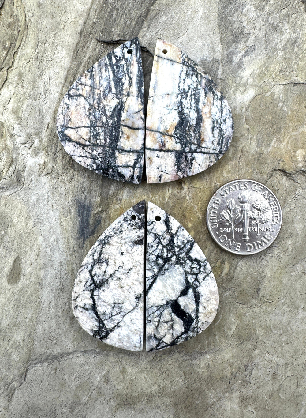 RARE White Buffalo Matching Earring Slab Bead Pair (Select