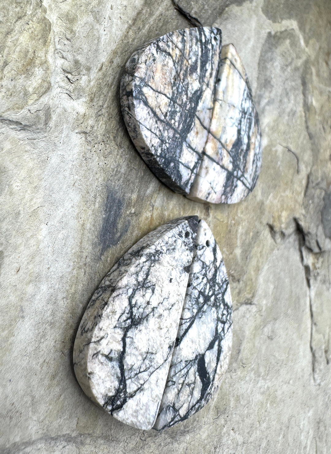 RARE White Buffalo Matching Earring Slab Bead Pair (Select