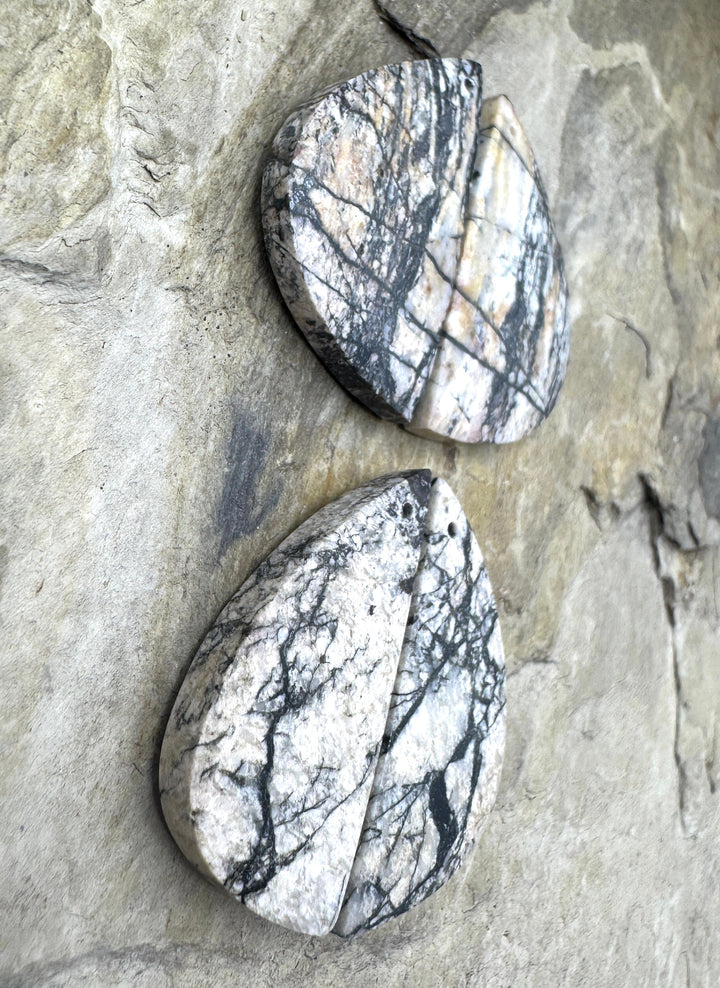 RARE White Buffalo Matching Earring Slab Bead Pair (Select
