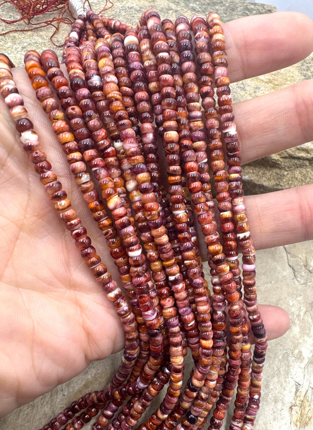 Red and Purple Spiny Oyster 4mm Rondelle Beads 16 inch