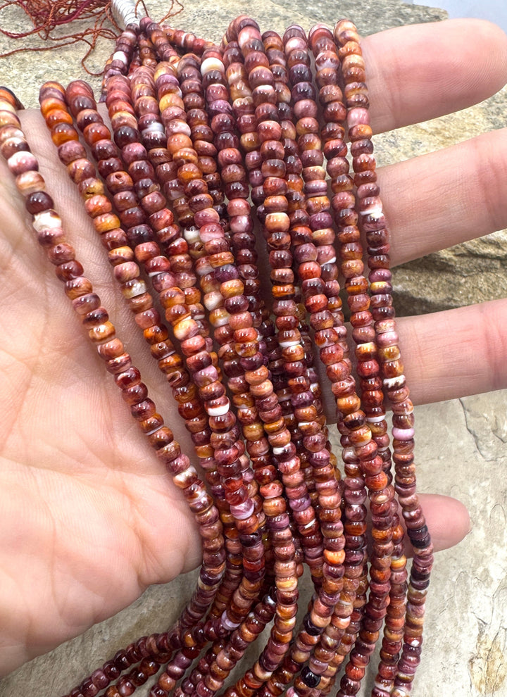 Red and Purple Spiny Oyster 4mm Rondelle Beads 16 inch