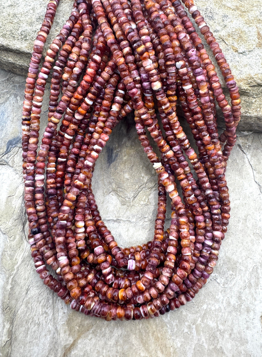 Red and Purple Spiny Oyster 4mm Rondelle Beads 16 inch