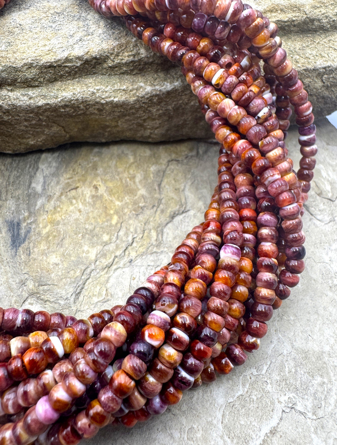 Red and Purple Spiny Oyster 4mm Rondelle Beads 16 inch