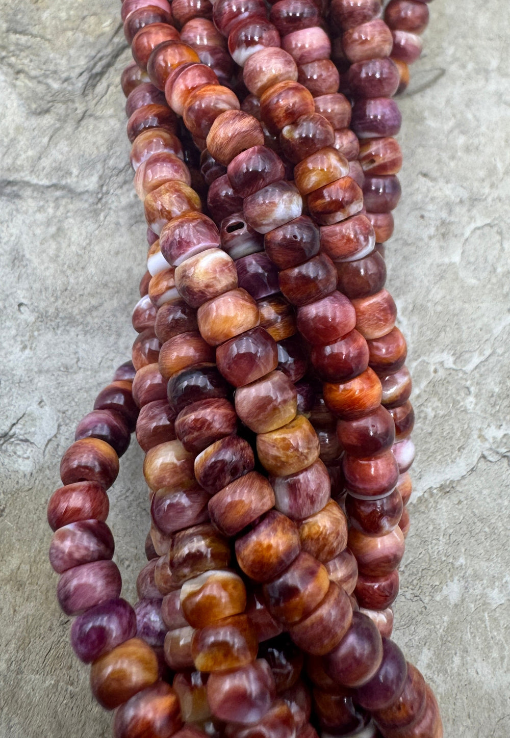 Red and Purple Spiny Oyster 4mm Rondelle Beads 16 inch