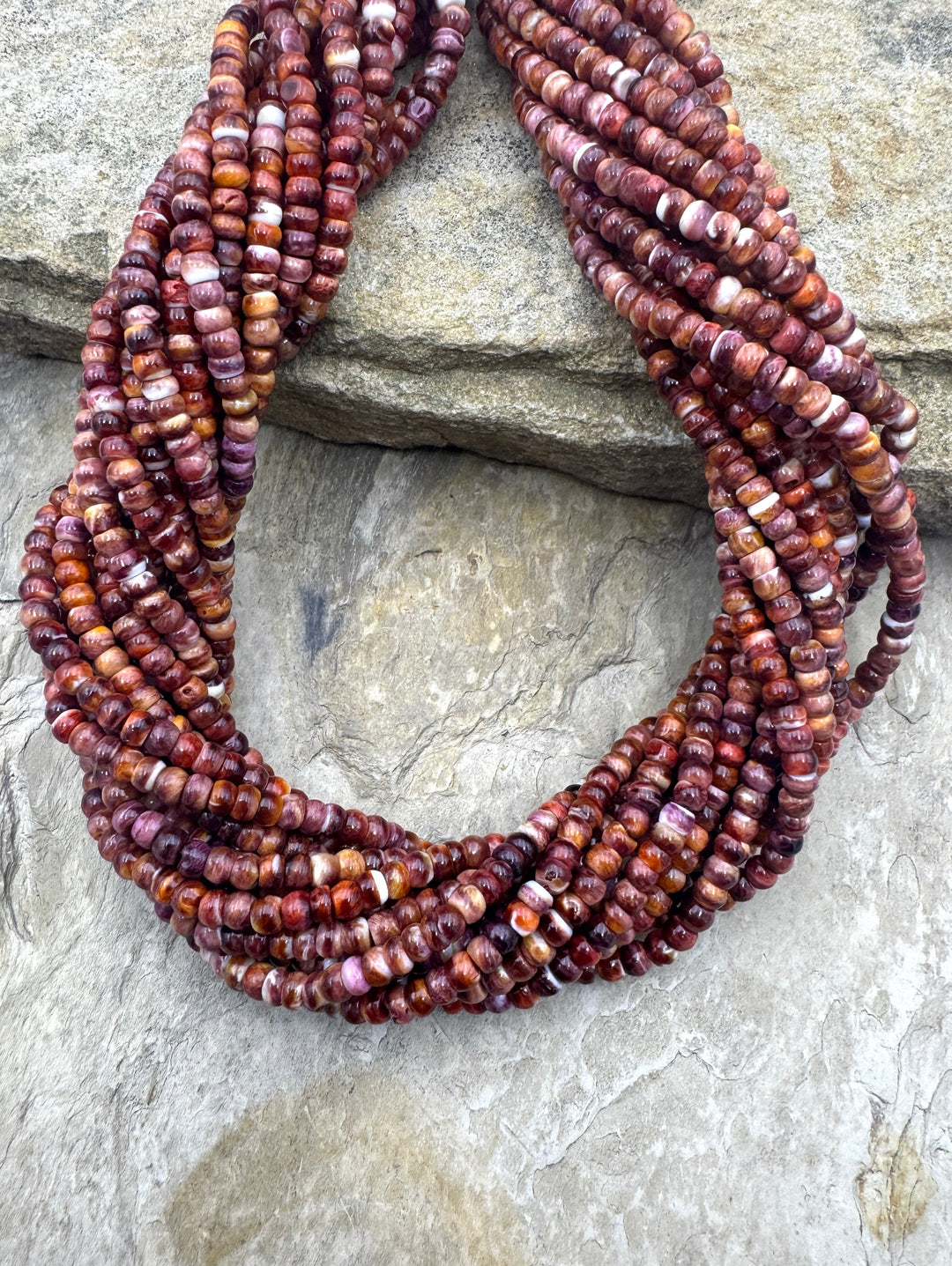 Red and Purple Spiny Oyster 4mm Rondelle Beads 16 inch