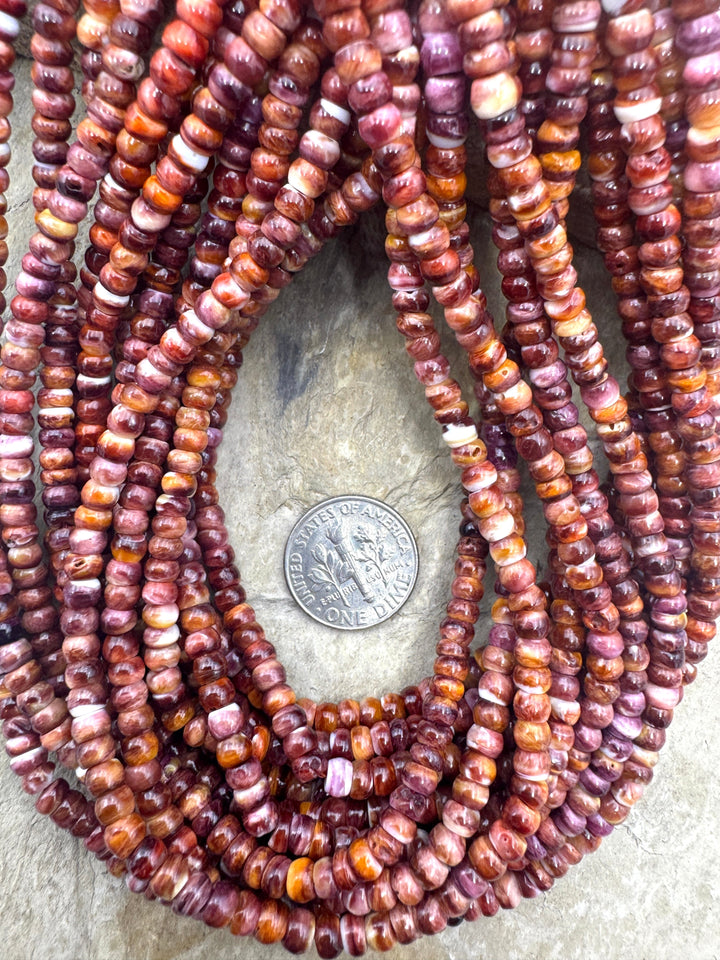 Red and Purple Spiny Oyster 4mm Rondelle Beads 16 inch