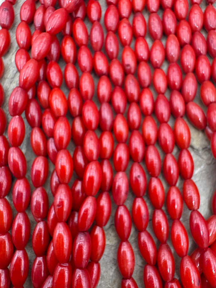 Red Coral (Dyed) 4x8mm Rice Beads 15 Inch Strand - Coral