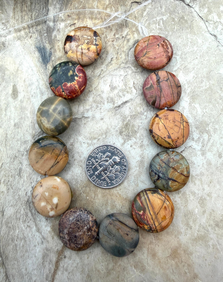 Red Creek Jasper 16mm Coin Shaped Beads 7.5 Inch Strand/12