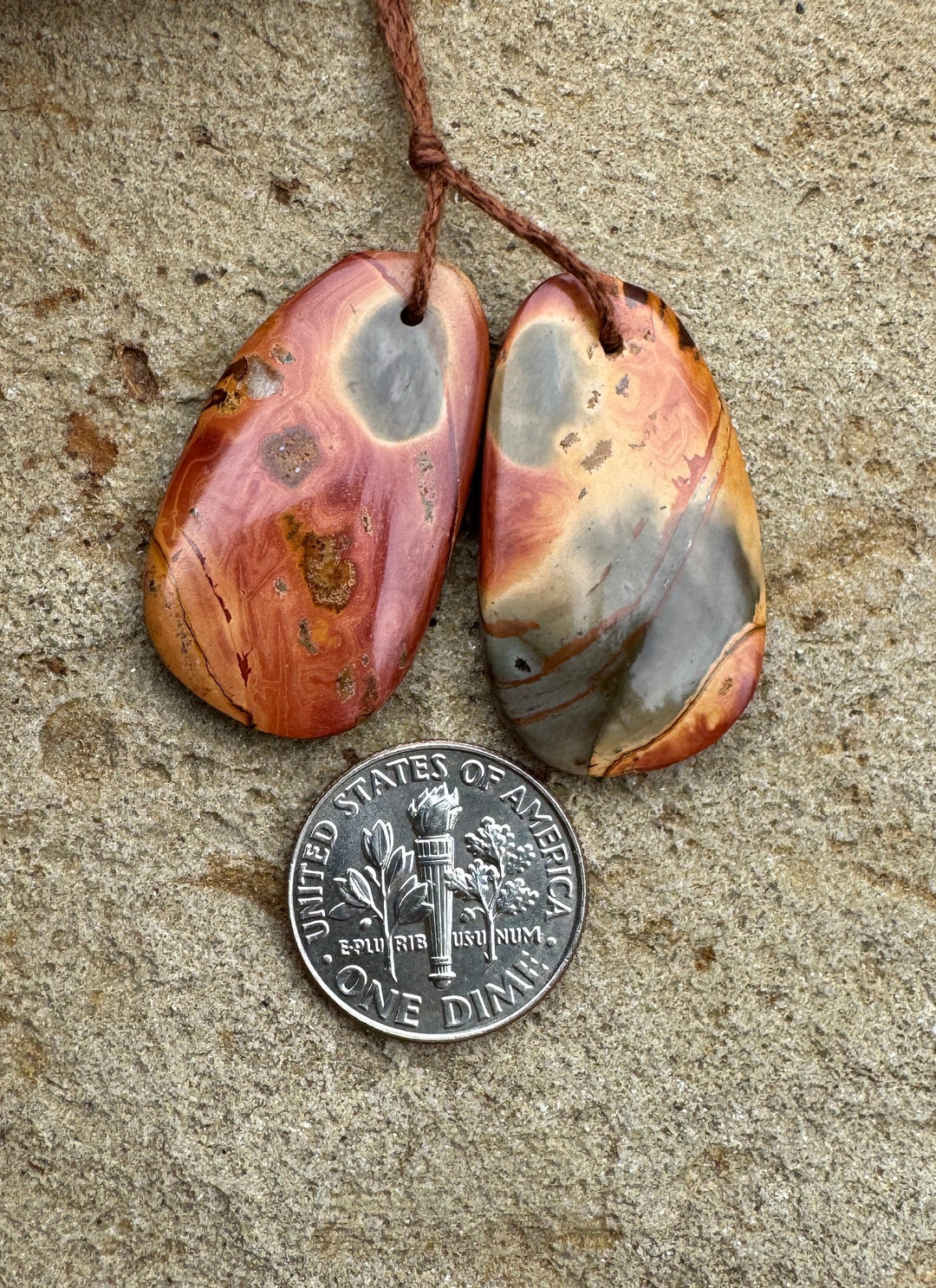 Red Creek Jasper Matching Earring Slab Bead Pair 17x30mm