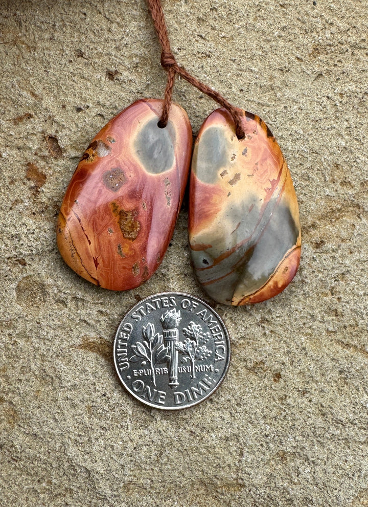 Red Creek Jasper Matching Earring Slab Bead Pair 17x30mm