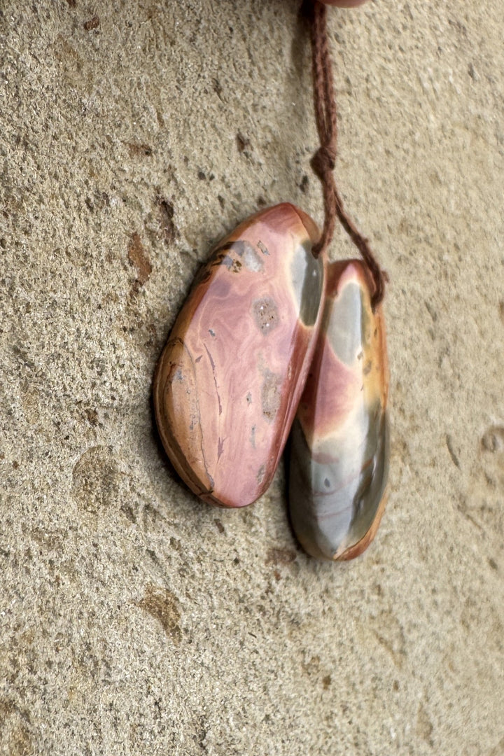 Red Creek Jasper Matching Earring Slab Bead Pair 17x30mm