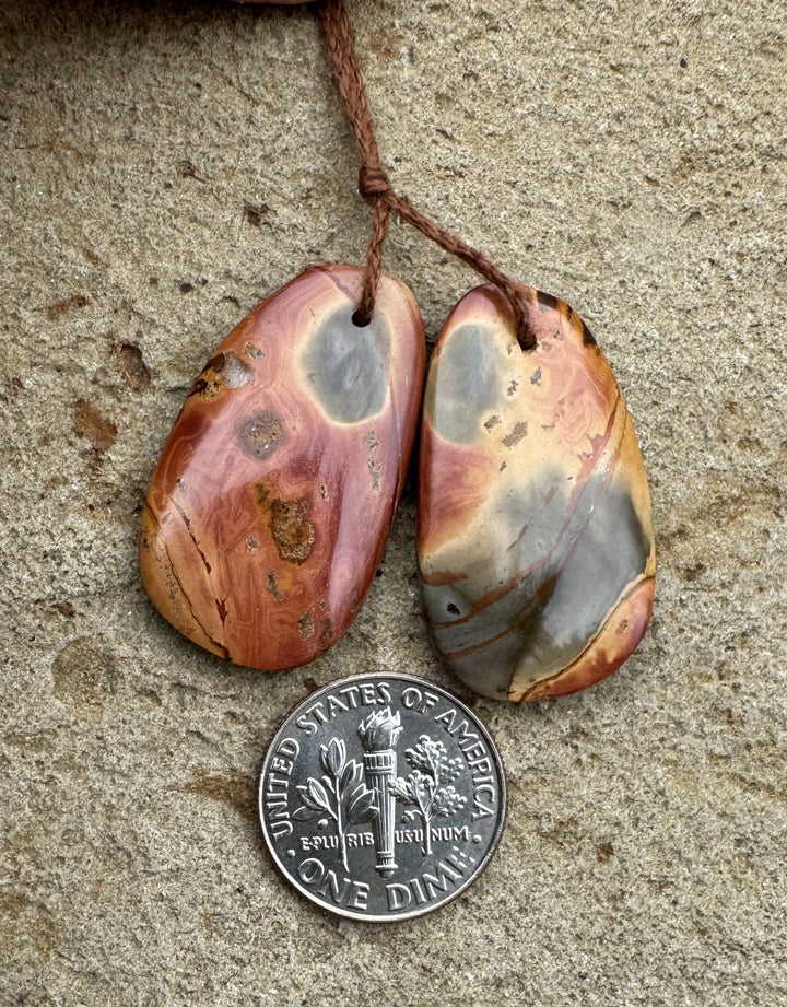 Red Creek Jasper Matching Earring Slab Bead Pair 17x30mm