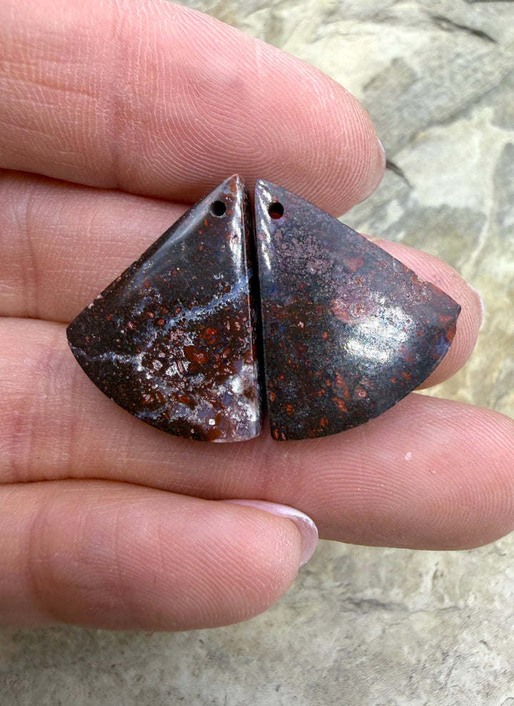 Red Jasperilla (Arizona) Matching Earring Slab Bead Pair