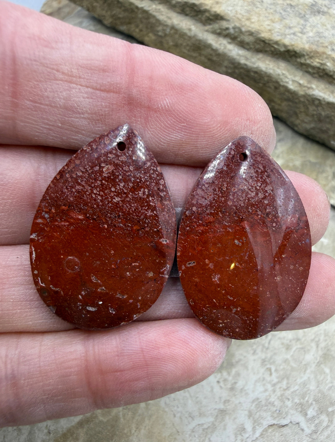 Red Jasperilla (Arizona) Matching Earring Slab Bead Pair