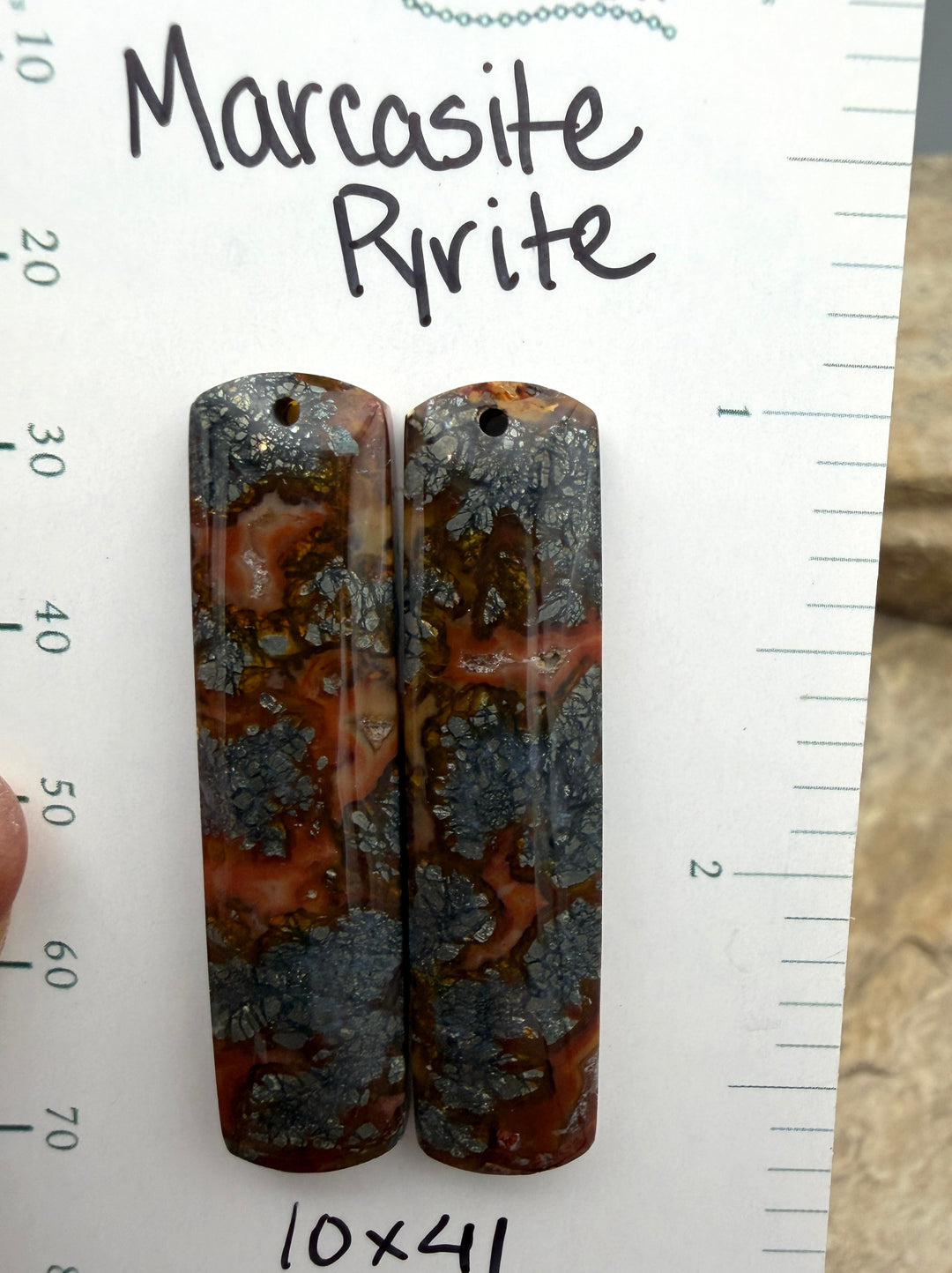 Red Marcasite Pyrite Matching Earring Slab Bead Pair