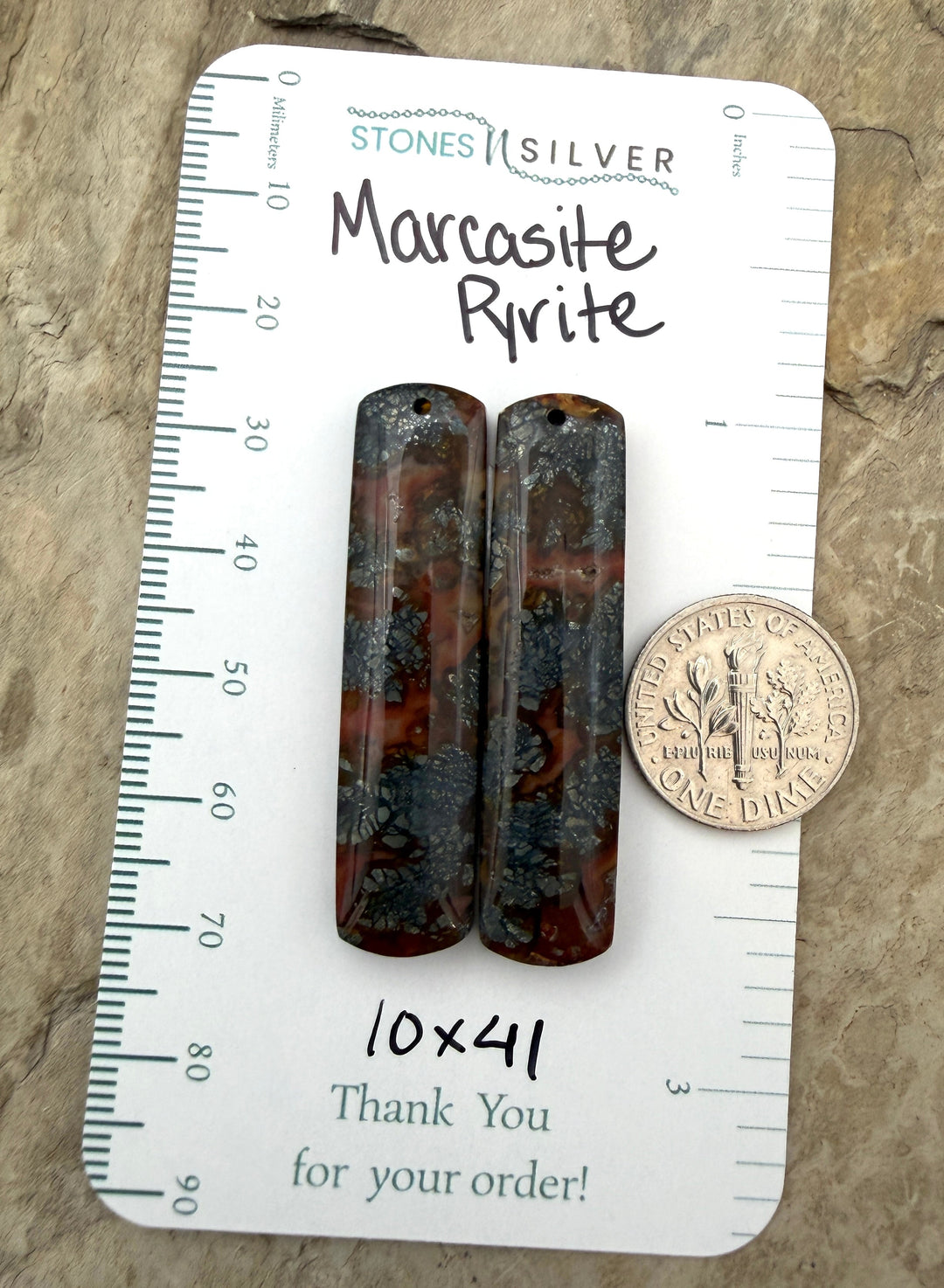 Red Marcasite Pyrite Matching Earring Slab Bead Pair