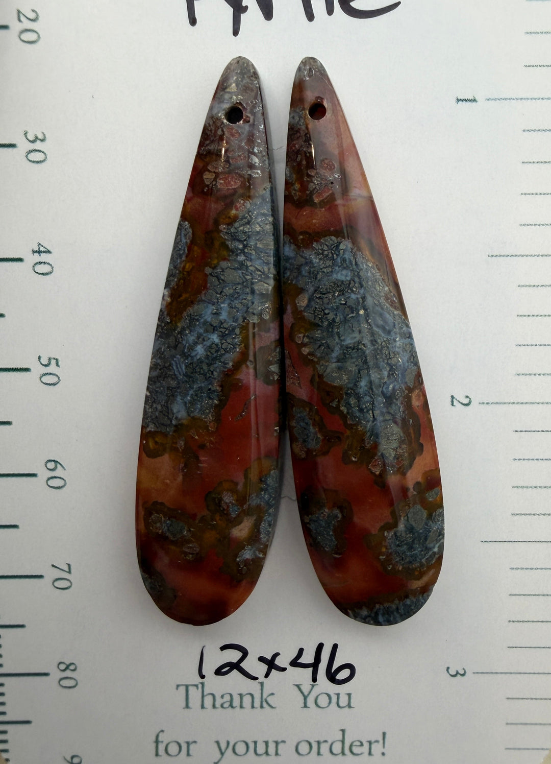 Red Marcasite Pyrite Matching Earring Slab Bead Pair
