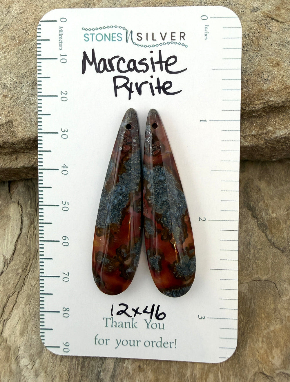 Red Marcasite Pyrite Matching Earring Slab Bead Pair