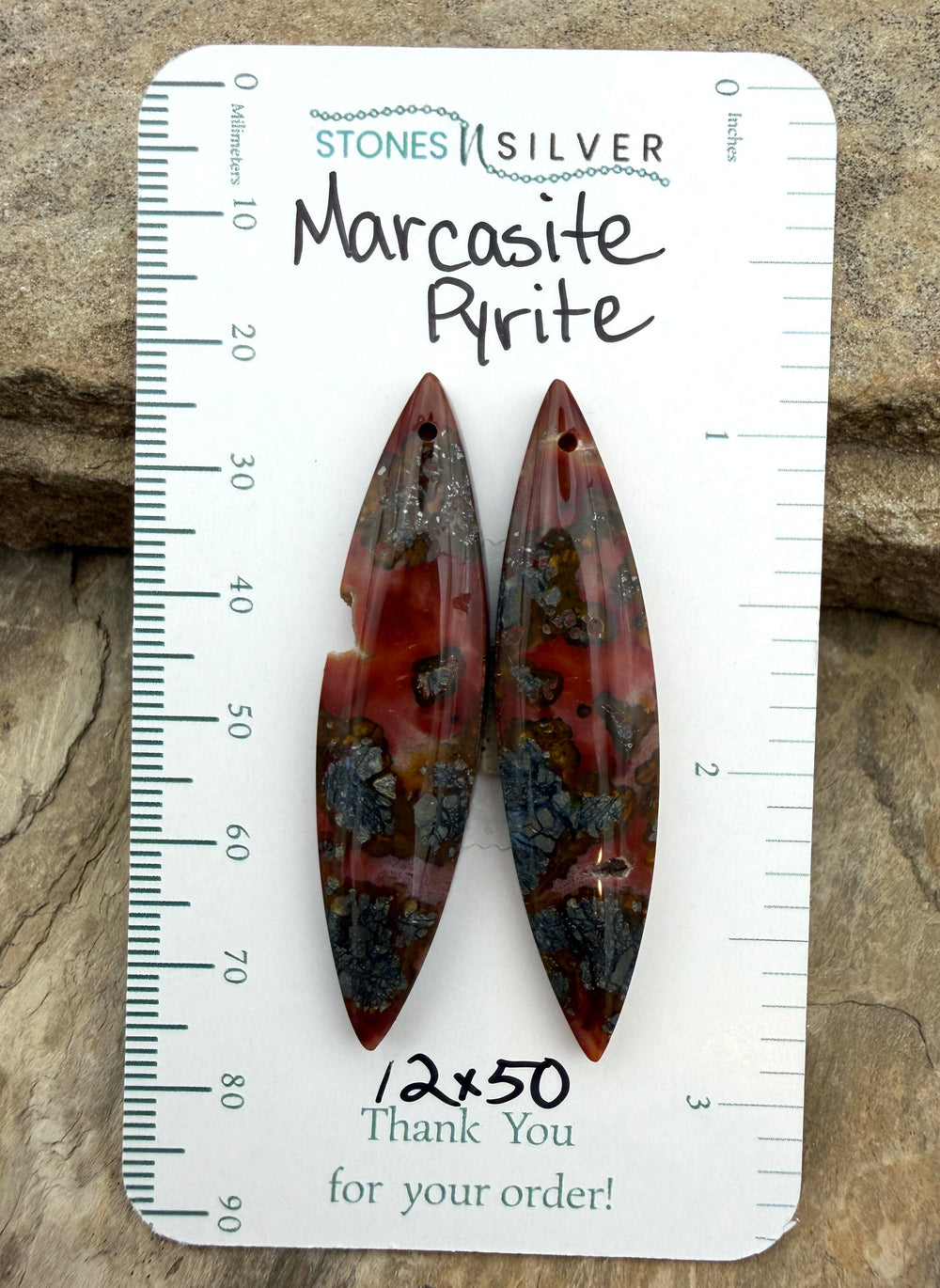 Red Marcasite Pyrite Matching Earring Slab Bead Pair