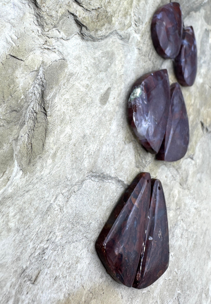 Red Montana Moss Agate Earring Slab Bead Pair Select