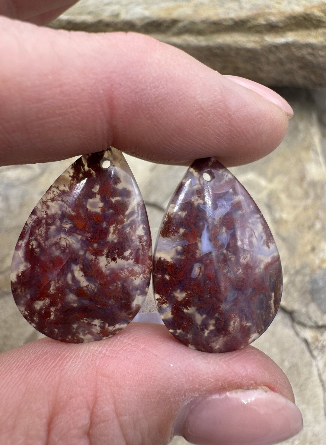 Red Montana Moss Agate Earring Slab Bead Pair Select