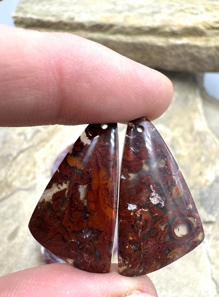 Red Montana Moss Agate Earring Slab Bead Pair Select