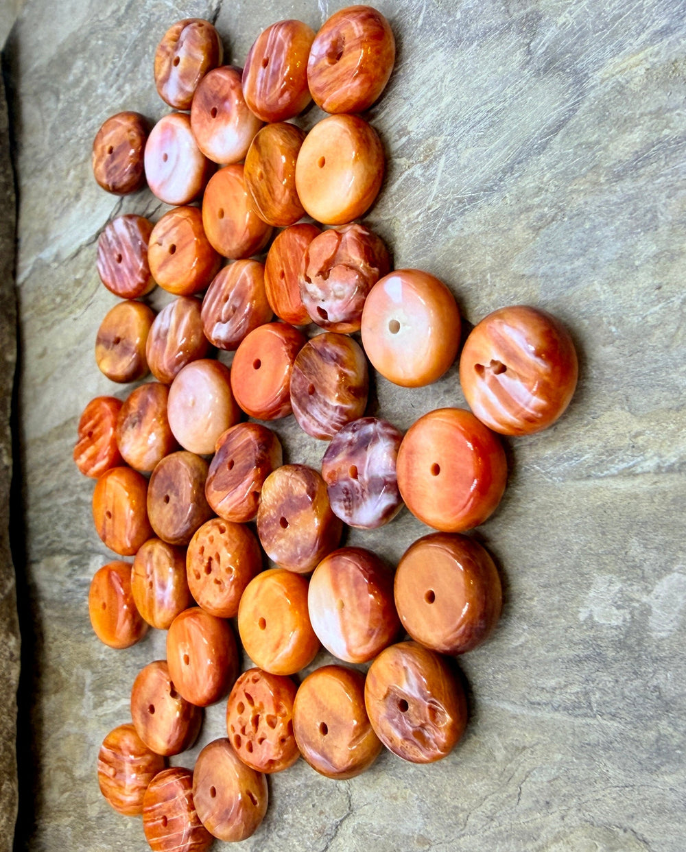 Red/Orange Spiny Oyster 10mm Wheel Beads 43 Loose Beads