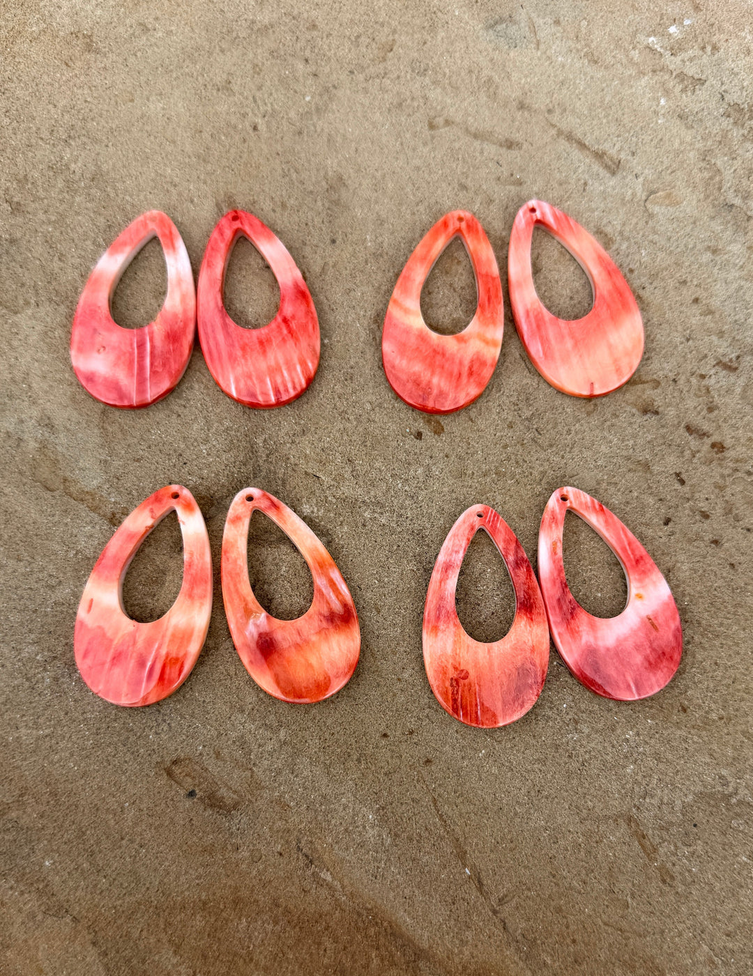 Red/Orange Spiny Oyster Earring Slab Bead Pair 25x45mm