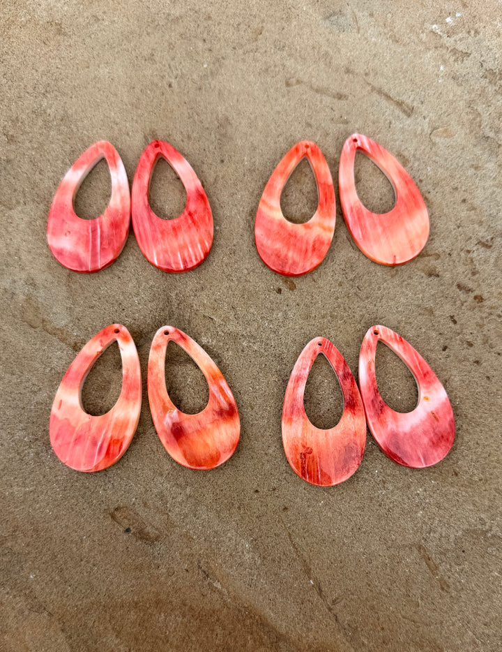 Red/Orange Spiny Oyster Earring Slab Bead Pair 25x45mm
