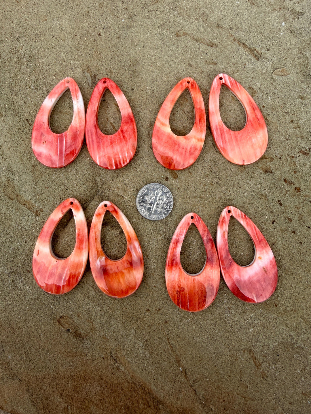 Red/Orange Spiny Oyster Earring Slab Bead Pair 25x45mm