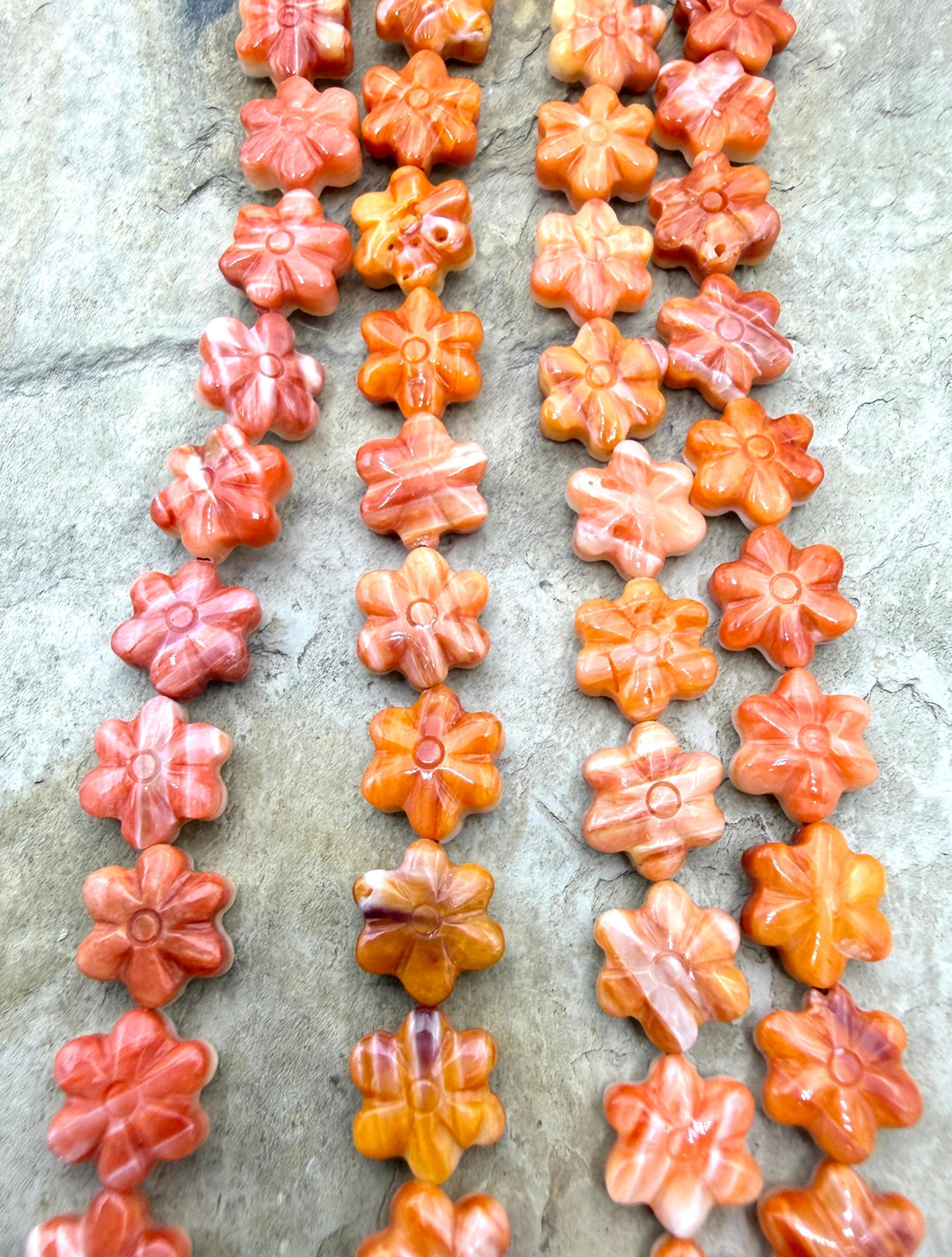 Red/Orange Spiny Oyster Flower Beads 8mm 16 Inch Strand