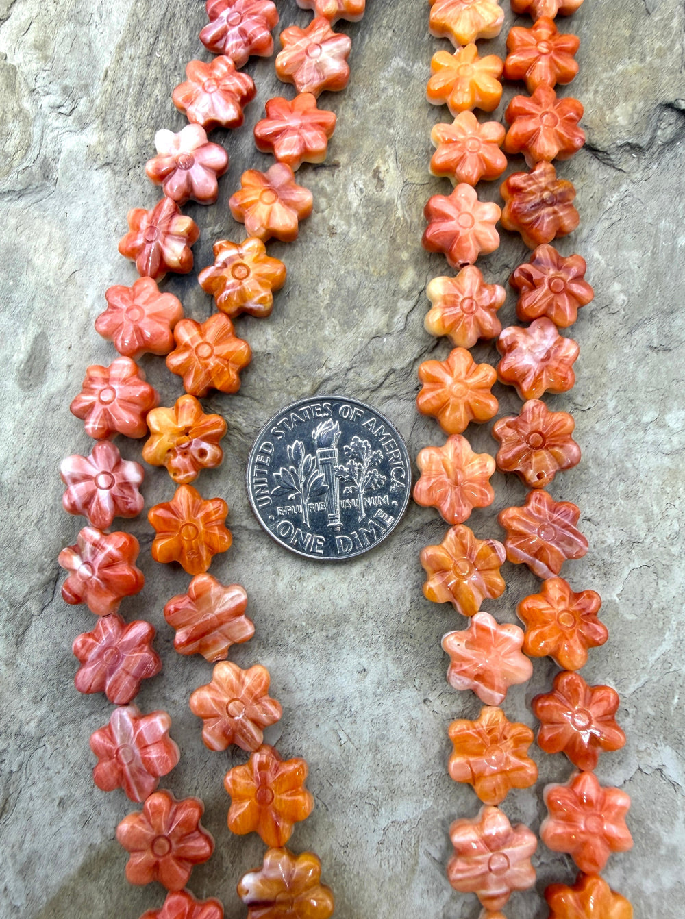 Red/Orange Spiny Oyster Flower Beads 8mm 16 Inch Strand