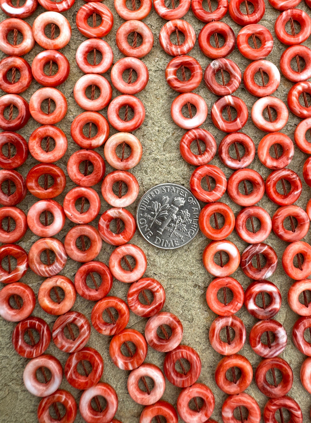 Red/Rust Spiny Oyster 10mm Donut Beads (16 Inch Strand)