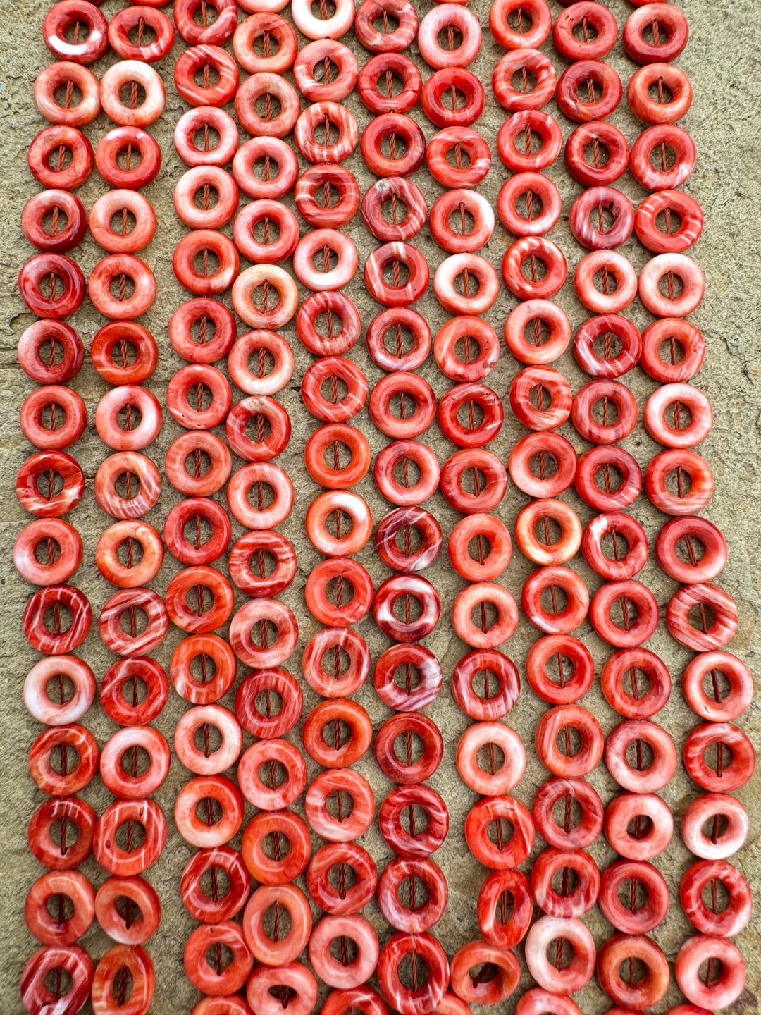 Red/Rust Spiny Oyster 10mm Donut Beads (16 Inch Strand)
