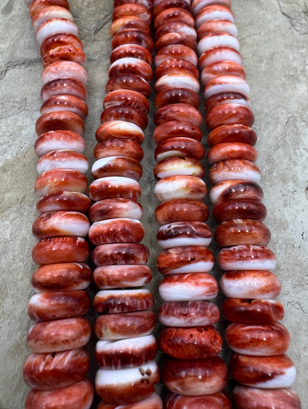 Red Rust Spiny Oyster 12mm Rondelle Bead Strand 8 Inch