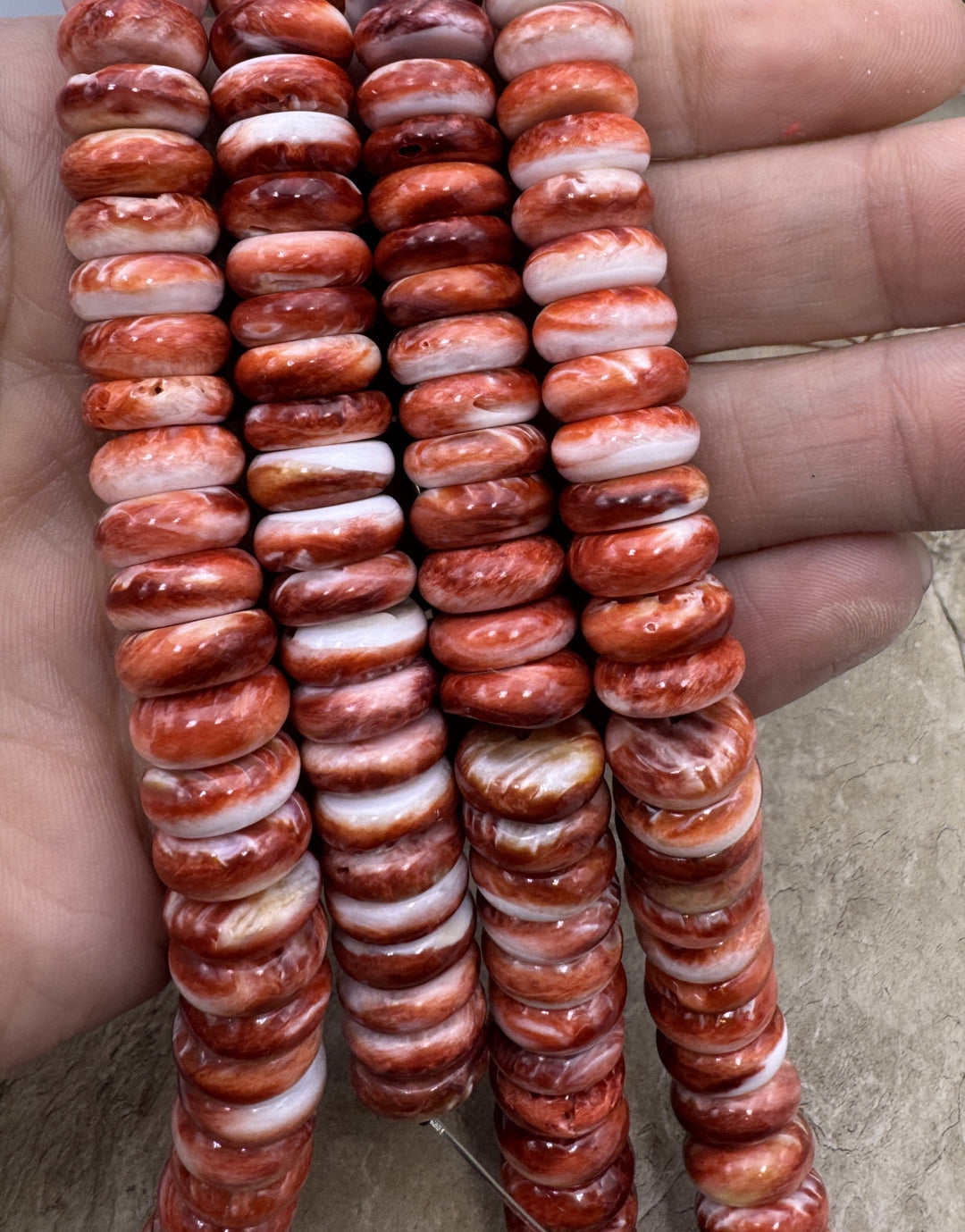Red Rust Spiny Oyster 12mm Rondelle Bead Strand 8 Inch