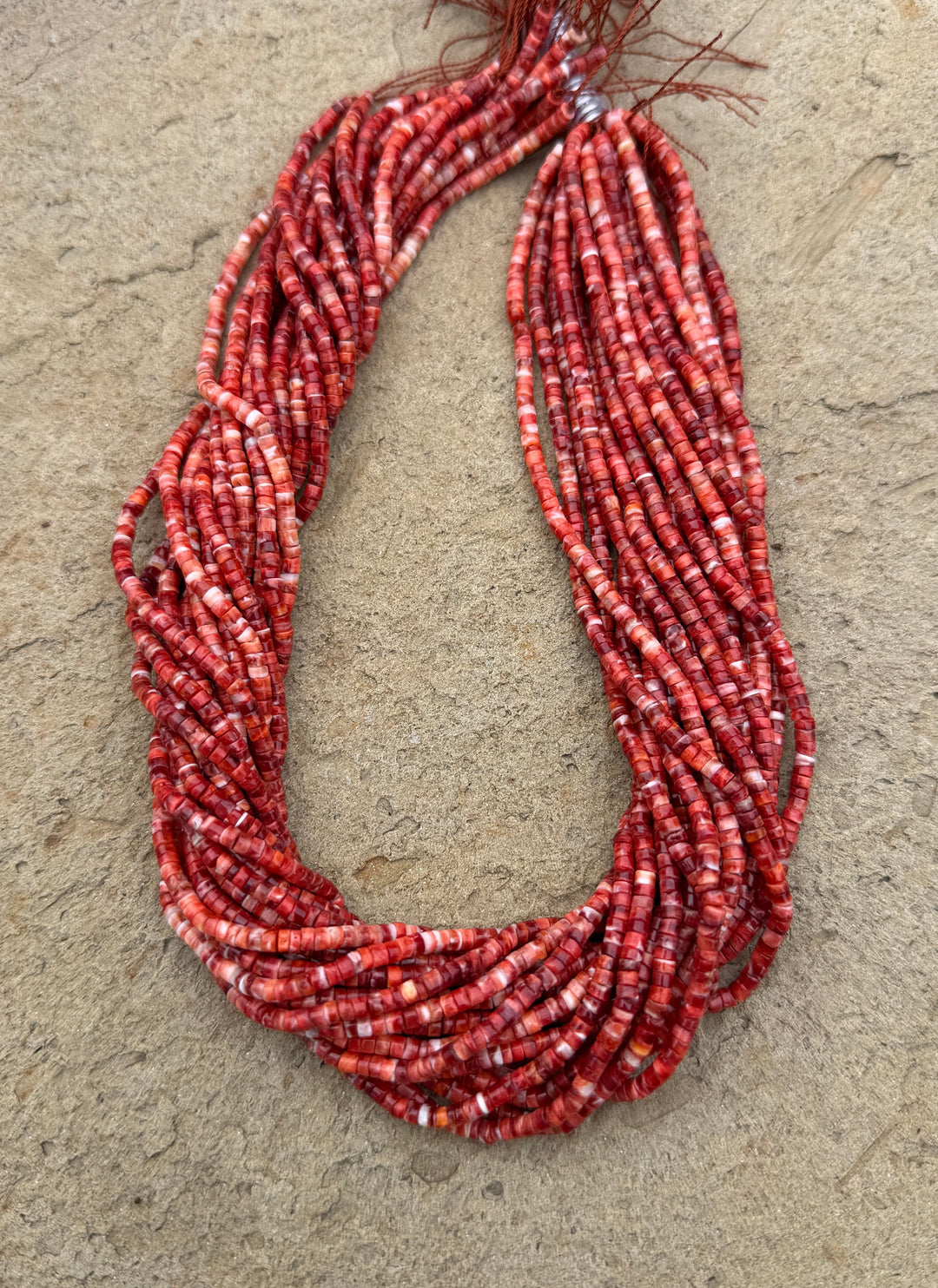 Red/Rust Spiny Oyster 3mm Heishi Beads 16 Inch Strand