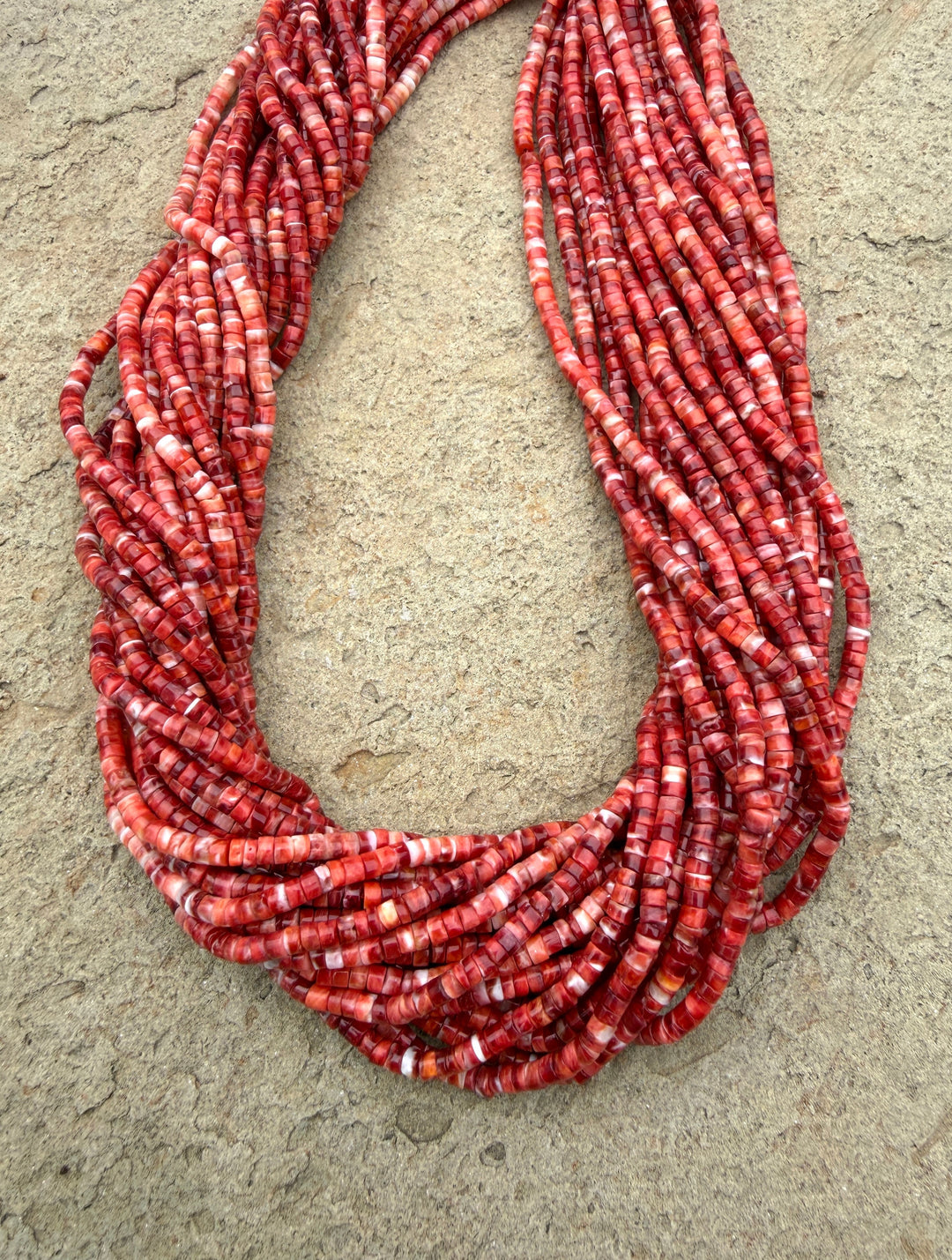 Red/Rust Spiny Oyster 3mm Heishi Beads 16 Inch Strand