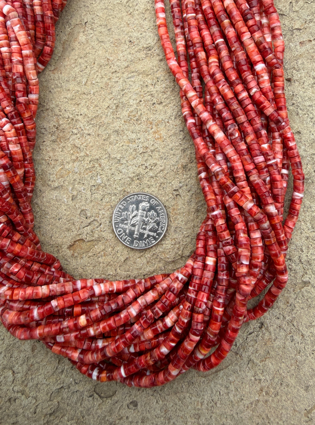 Red/Rust Spiny Oyster 3mm Heishi Beads 16 Inch Strand