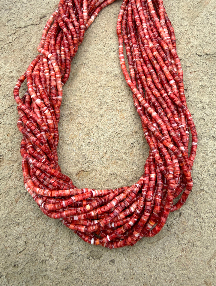 Red/Rust Spiny Oyster 3mm Heishi Beads 16 Inch Strand