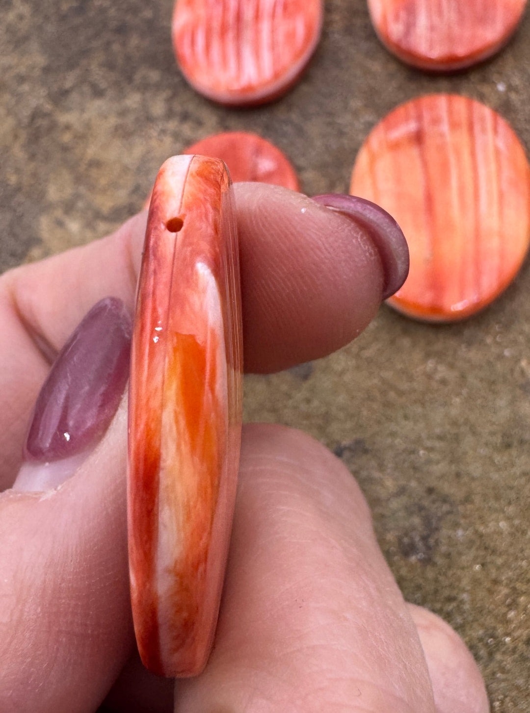 Red/Rust Spiny Oyster Oval Focal Bead 25x35mm Side Drilled
