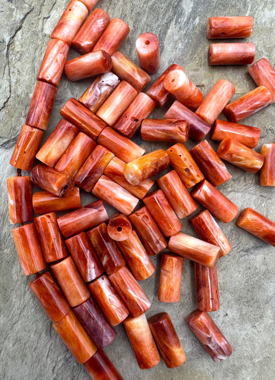 Red/Rust Spiny Oyster Tube Beads 5x10mm (package of 10