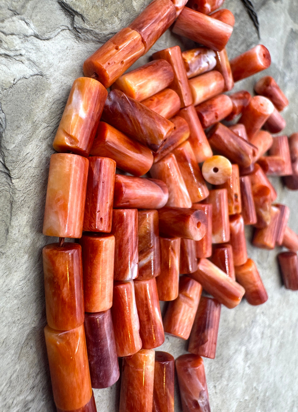 Red/Rust Spiny Oyster Tube Beads 5x10mm (package of 10