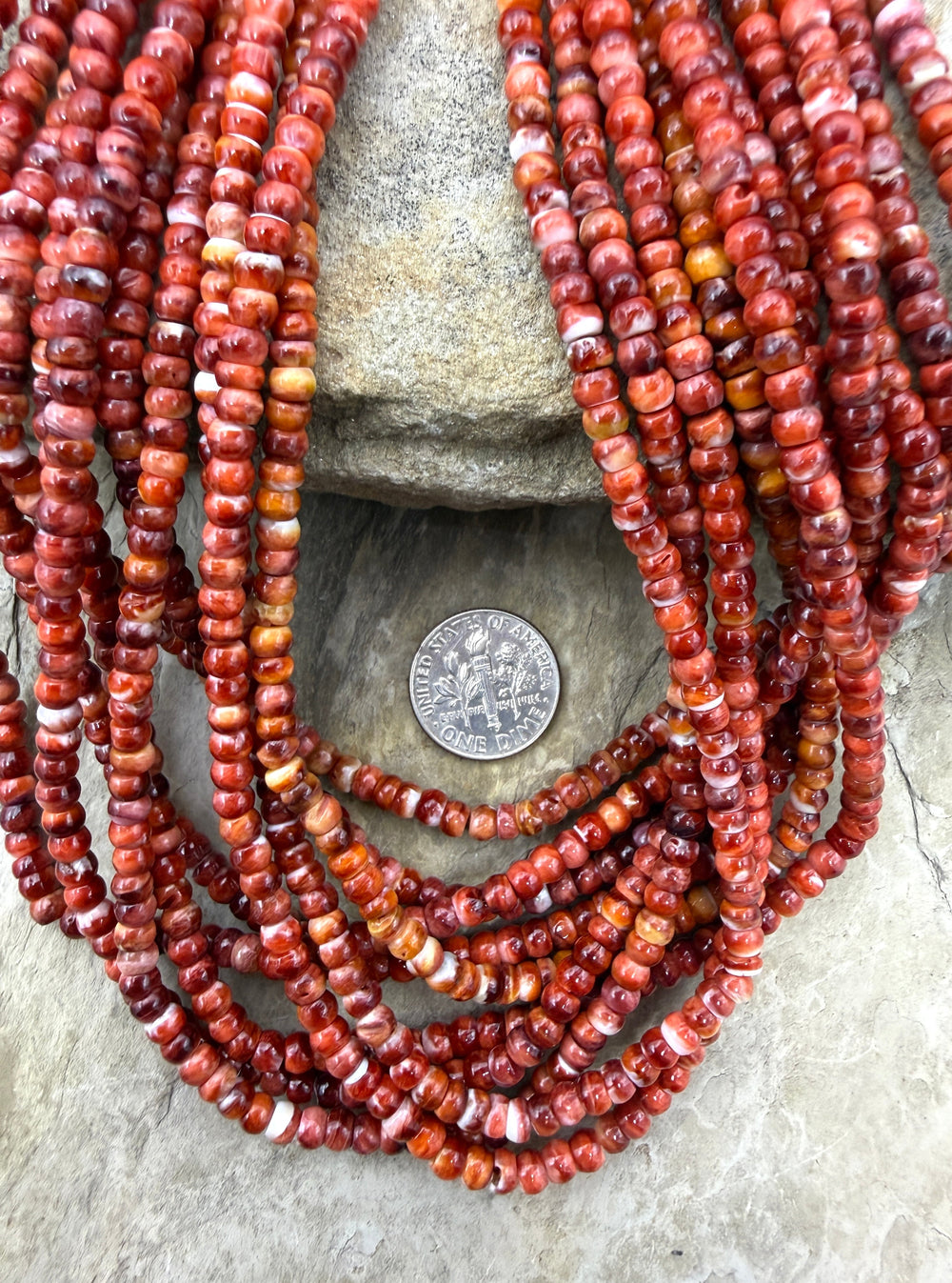 Red Spiny Oyster 4mm Rondelle Beads One 16 Inch Strand