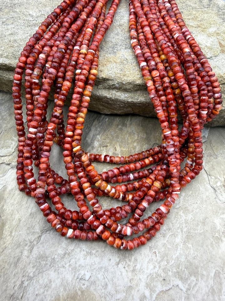 Red Spiny Oyster 4mm Rondelle Beads One 16 Inch Strand