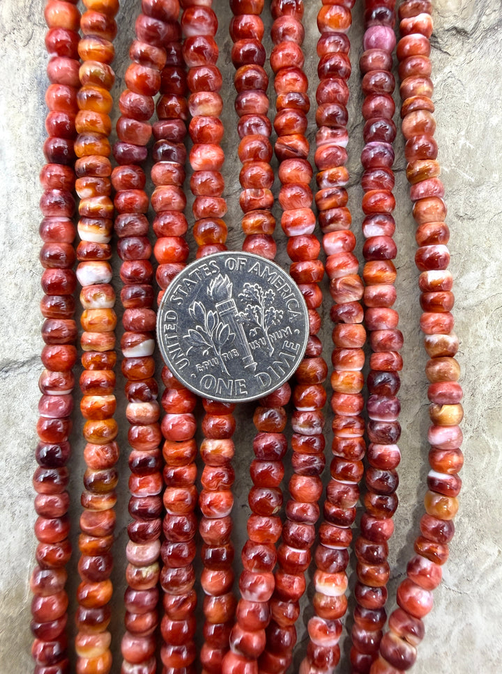 Red Spiny Oyster 4mm Rondelle Beads One 16 Inch Strand