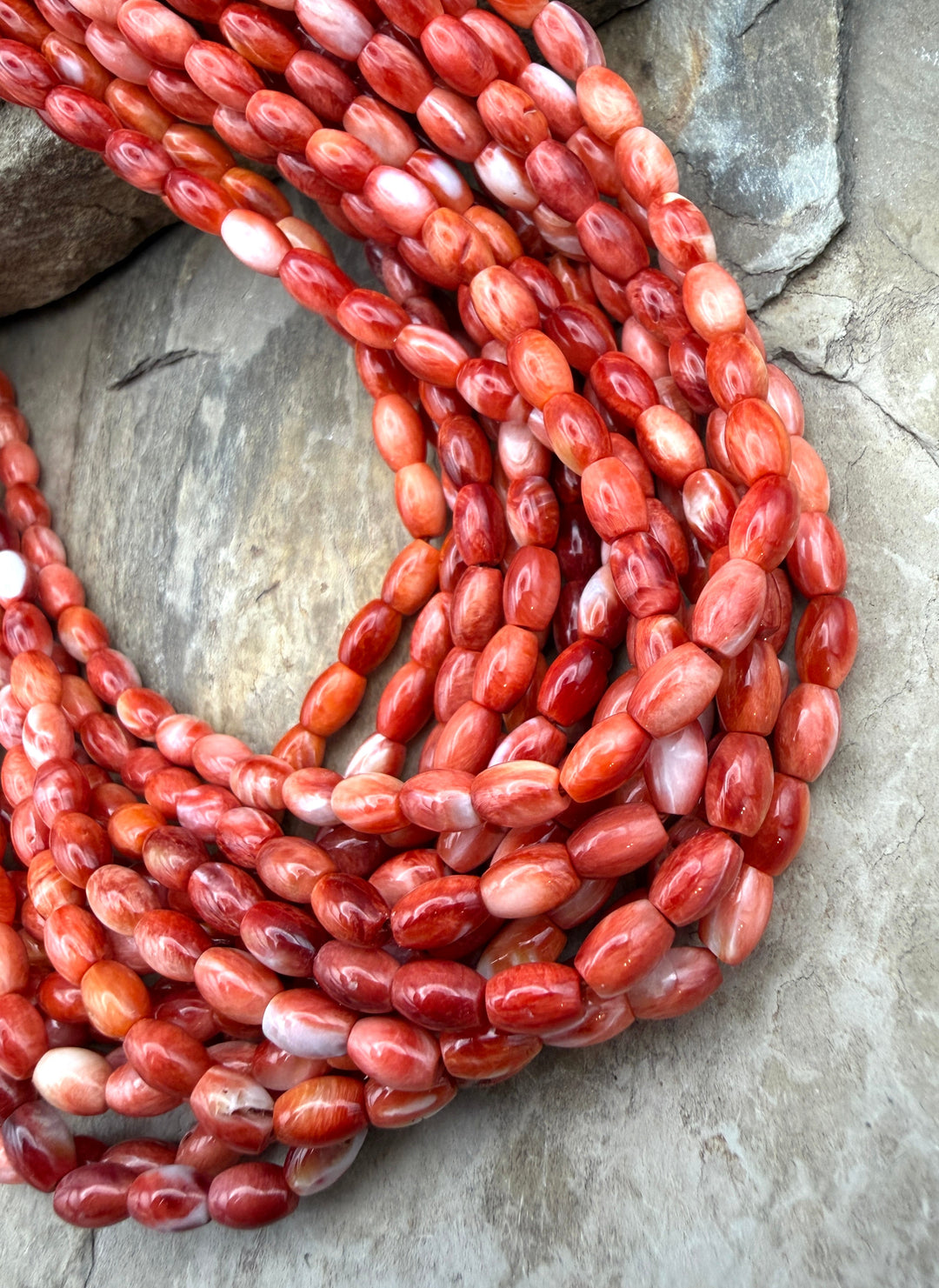 Red Spiny Oyster 4x7mm Rice Beads One 16 Inch Strand