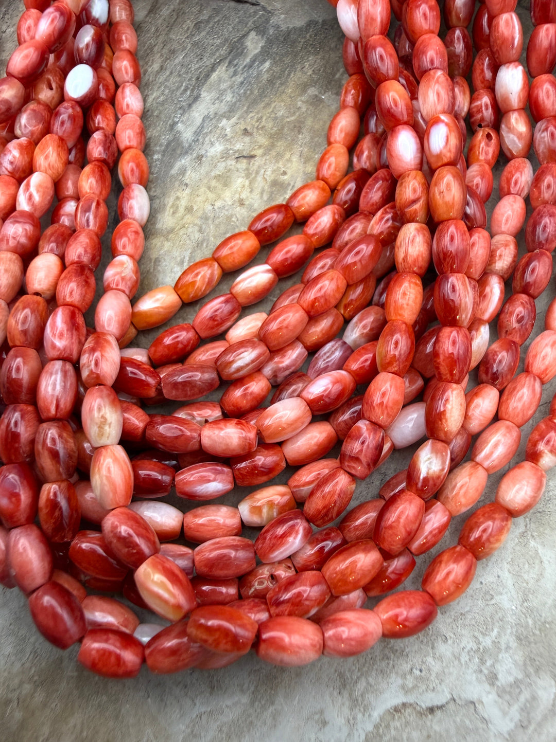 Red Spiny Oyster 4x7mm Rice Beads One 16 Inch Strand