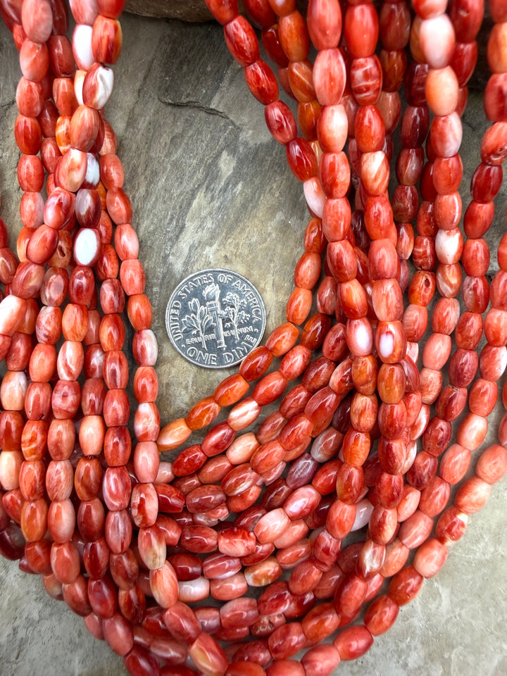 Red Spiny Oyster 4x7mm Rice Beads One 16 Inch Strand