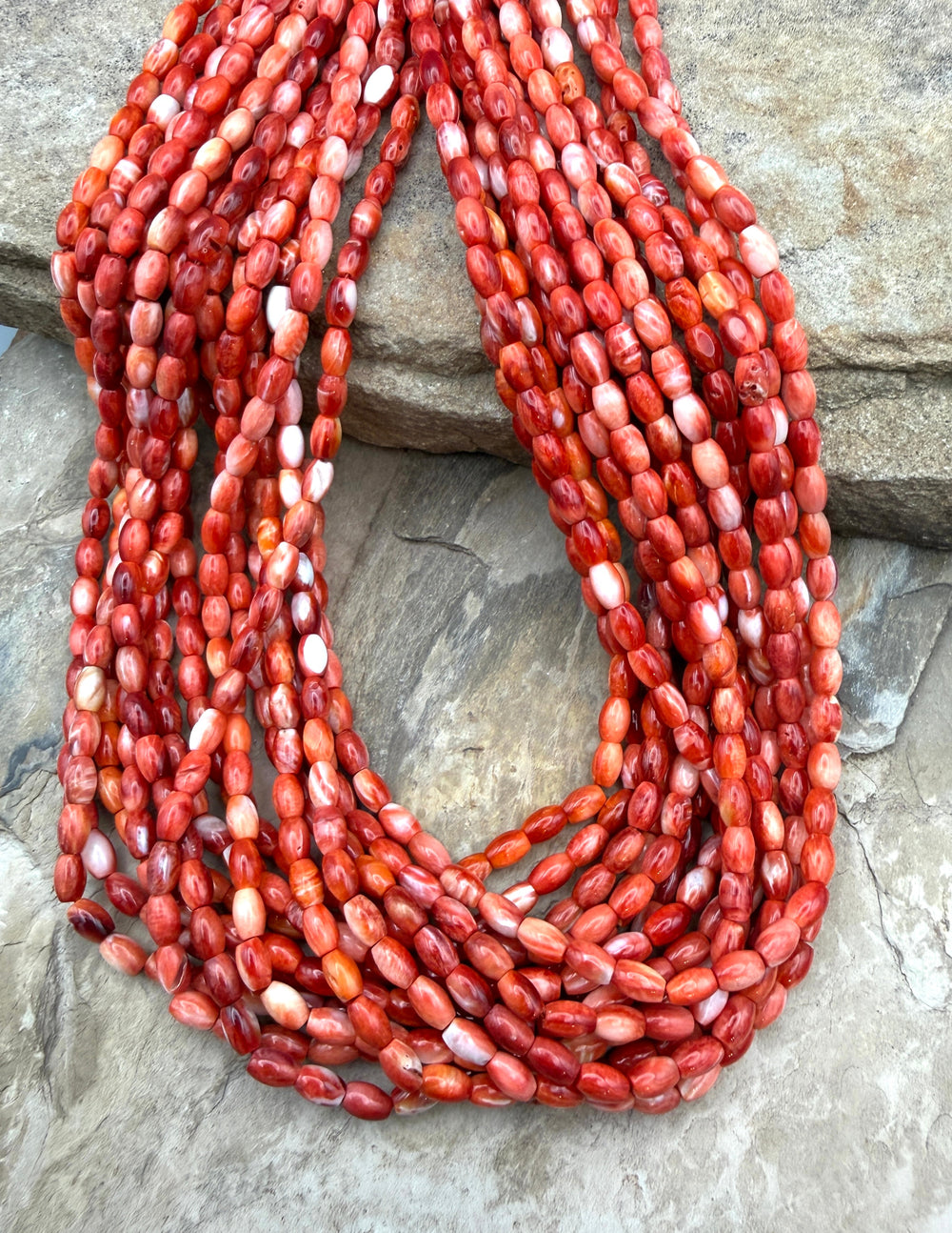 Red Spiny Oyster 4x7mm Rice Beads One 16 Inch Strand